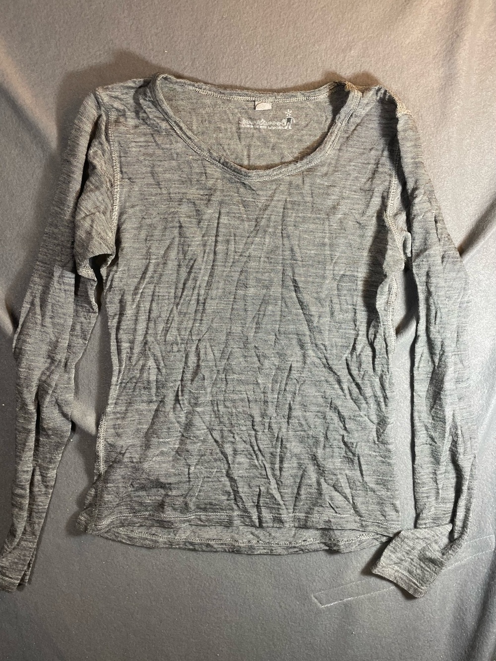 Smartwool 100% Merino Wool Charcoal Striped Long Sleeve Base Layer Top - XS